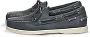 [Sebago] Portland Crazy H Boat Shoes - Patterned & Distressed Waxed Leather Mocassins with Leather Sock Lining and Non-Marking, Non-Slip Rubber Outsoles, Blue Navy, 9
