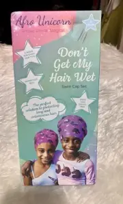 Afro Unicorn Swim Cap Set 2 Pk Watertight Seal Unique Divine Magical