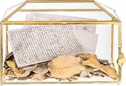 NCYP 32cm Large Geometric Glass Card Box with Slot and Heart Lock, Foot, Gold Handmade Brass Terrarium Container for Wedding Reception, Wishwell, Keepsake Centerpiece (Glass Box Only)