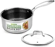 Stainless Steel Saucepan, 2 QT Sauce Pot, Triply Kitchenware Induction Nonstick Saucepan w/Lid, Dakin Etching, Raised-up Honeycomb Fire Textured Pattern