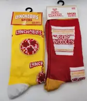 2 Pair Men's Novelty Casual Crew Socks Size 6-12 Lunchables/Cup Noodles NWT