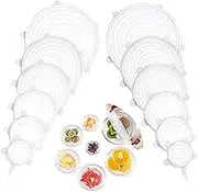 Silicone Stretch Lids, Silicone Food Covers 12 Pack, 6 Different Sizes Silicone lids Fit Various Shape of Containers, Dishes, Bowls,Jars, Safe in Dishwasher/Microwave/Freezer.