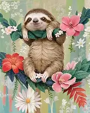 Rebotipy Adults DIY Paint by Numbers Animal Adults Beginner Paint by Numbers Cute Sloth DIY Canvas Art Kids Painting by Number for Animal Photo Images Living Room Canvas Art 16x20 Inch