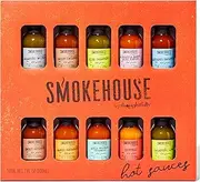 Smokehouse by Thoughtfully, Smokehouse Hot Sauce Gift Set, Flavours Include Bacon Cayenne, Garlic Herb, Apple Whiskey Habanero and More, Pack of 10