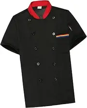 Vaveren Unisex Chef Coat, Short Sleeve Top Shirt, Waiter Waitress Apparel, Chef Jacket, Black, L
