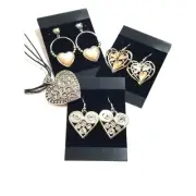 Cookie Lee Necklace Black Cord Silver Tone NWT Matching Heart Earrings 3 Vintage
