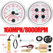 2 Gauge Set 85mm White GPS Speedometer 160KM/H W/Tacho&4 IN 1 Gauge with Sensor