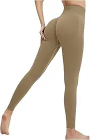 [Generic] Womens Yoga Pants Slim Fit Sports Sweatpants Lounge Legging Breathable Yoga Pants, Khaki, Small