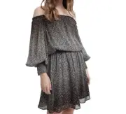 WITCHERY Womens Grey Black Leopard Dot Dress Midi Floaty Long Sleeve Size 12