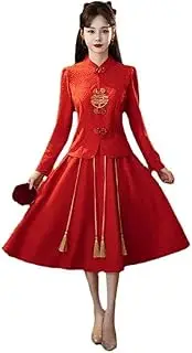 [SWEPER] Womens Chinese Dress - Two Piece Chinese Traditional Qipao Dress Red Cheongsam Women Suits Clothing Qipao Dress