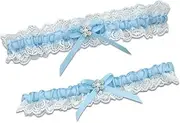 [GARGALA] Blue Wedding Garters for Bride, Bridal Garter Set with Rhinestone Satin Bow