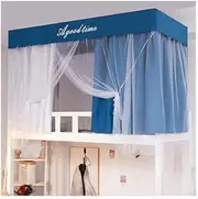 Dorm Bed Curtain Canopy Canopy Bed Frame Poles 4 Corner Post Bed Canopy Frame Bunk Bed Canopy Twin Top Bunk Bed Tent Canopy, Canopy Bed Curtains for Top Bunk,Blue,Upper Bunk