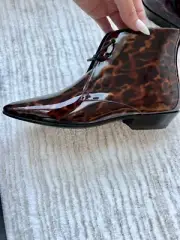 NWT SAINT LAURENT YSL PATENT LEATHER COWBOY ANKLE BOOTS FALL DESIGNER SIZE 36/6