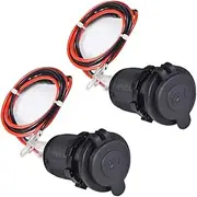 12V Car Cigarette Lighter Socket Waterproof and Dustproof plug socket for Car Truck Motobike Boats Marine ATV, with Fuse & 60cm Cable (Black-2PCS)