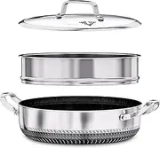 Multi-Functional Casserole Dish with lid + Steamer | Anti Scratch | Non-Stick | 30cm/12 inches – 5.5L | PFOA Free | Induction Compatible | German C3+3 Coating