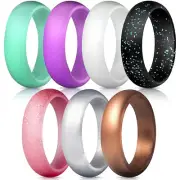 Men Women Casual Silicone Band Ring Flexible Hypoallergenic Jewelry 7pcs/Set