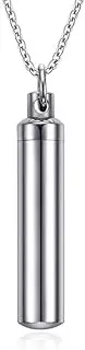 [Generic] Men Capsule Pendant Necklace Silver Open Cylindrical Pendants Stainless Steel Remembrance Pill Filler Kit