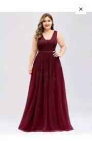 Ever Pretty Maxi Plus Size 22 Tulle Formal Evening Gown Bridesmaids Dress Wine