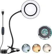 10X Magnifying Glass Lamp with Light Magnifier Light with Clip, Adjustable Flexible Gooseneck, 3 Color Modes Magnifying Lamp with USB Powered, Perfect for Daily Hobbies Repairing, Reading, Crafts