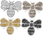 Ipetboom Fashionable Bee Rhinestone Iron-on Patches 4 Pack for Jeans Hats More Heat Activated Adhesive
