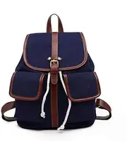 [YUN MENG] Multi-Pocket Travel Backpack Canvas Shoulder Bag Sewing Thread Handbags Solid Color College Wind Soft Casual Daypack School Bag for Women (Color : Blue, Size : M)