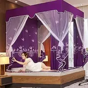 Bed Canopy, Princess Mosquito Net Square Top Blackout Curtains 3 Entrances Polyester Tent Fine Mesh Anti-Mosquito Bedroom Bed Neting Easy Installation,Purple,180 * 200cm