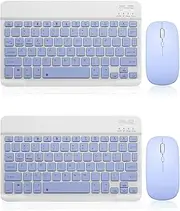 2 Pack Bluetooth Keyboard and Mouse Combo Rechargeable Portable Wireless Keyboard Mouse Set for Apple iPad iPhone iOS 13 and Above Samsung Tablet Phone Smartphone Android Windows (10 inch Purple)