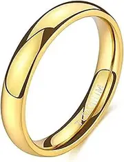 [Wozya] Titanium Ring Men Women 14K Gold Plated Dome High Polished Wedding Band Unisex