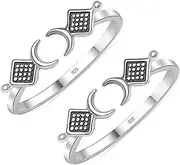 [LeCalla] 925 Sterling Silver Toe Ring for Women | Vintage Design Open Adjustable Crescent Moon & Beaded Square Toe Ring | Summer Beach Bare Foot Jewelry Gift for Her
