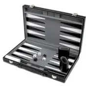 Chess backgammon set with stitched leatherette case, folding, stylish gift