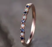 Unique Women's Ring 14K Rose Gold Plated Silver 2.00Ct Round Simulated Fire Opal