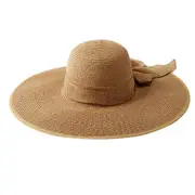 Women's Travelling Seaside Sunscreen Sunbonnet Foldable Wide Brim Beach Straw Hat with Bowknot