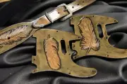 leather guitar strap and pickguard custom made all by hand 3" "Feathers"