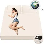 Fitted Sheet, 90% Organic Cotton and 10% Silver Fibre, with EU Ground Cable for Better Sleep, 200 x 200 cm, Beige