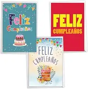 NobleWorks Assortment Pack of 3 Spanish Birthday Greeting Cards with Envelopes (3 Designs, 1 Each) Fiesta Time VC10236BDG-C1x3-SL