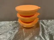 New Tupperware Set of 3 Aloha Nesting Bowls with Lids 450ml each in Mango Color