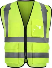 Safety Vest with 9 Pockets, High Visibility Reflective Vest, Security Vest, Work