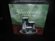 NIB HOLIDAY TIME 3 PIECE DECORATIVE CANDLE SET SNOWMEN