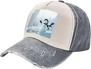 [JBYJBX] Christmas Happy Snowman Print Vintage Style Washed Baseball Cap Adjustable Dad Hats with Classic Brim Unisex Hat, Gray, One Size