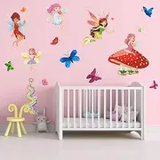 AnFigure Fairies Wall Decals for Girls Bedroom Fairytale Princess Fairy Wall Stickers Baby Girls Kids Room Wall Decals Nursery Bedroom Wall Stickers 3D DIY Butterfly Garden Wings Cute Theme Childrens Babies Furniture Family Wall Decor
