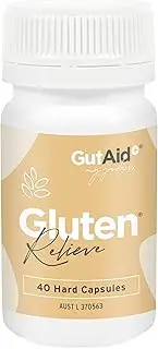 GutAid+ Gluten Relieve 40 Capsules | Reduces symptoms of medically diagnosed gluten sensitivity caused by inadvertent gluten ingestion. Maintains and supports healthy digestion and nutrient absorption. Relieves digestive discomfort