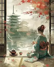 shinefly Paint by Numbers for Adults Beginners Home Acrylic Paint by Numbers Kits for Kids on Canvas 16x20 inch, Japanese Tea