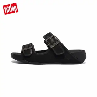 【FitFlop】GOGH MOC MENS BUCKLE CANVAS SLIDES扣環帆布造型雙帶涼鞋-男(黑色)