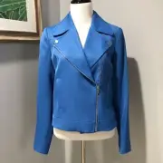 NWT Massimo Dutti Turquoise Blue Zip Up Lined Moto Jacket Size 4