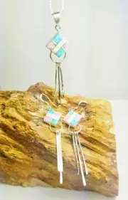 Earring / Pendant Set (EP114L) Zuni Inlay Opal Diamond Dangles