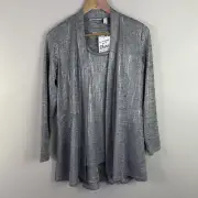 Susan Graver Womens XS Silver Foil Print Cardigan & Tank Matching Set