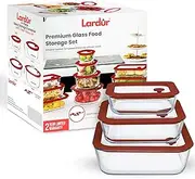 [Lardur] Glass Food Storage Containers with Glass Lids 3 Pack - Square Meal Prep Food Container Set with Airtight Lids - Microwave & Dishwasher Safe, 100% Plastic Free, Vented, Gift Packaged, Red Color