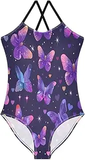 [RPLIFE] Toddler Girl Bathing Suit, Summer Beach Bathing Suit 3-10 Y, Purple Butterflies