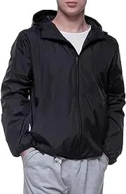 [Rokka&Rolla] Men's Lightweight Athletic Outdoor Rainproof Hooded Windbreaker Jacket