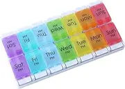 7-Day Pill Organizer (Rainbow) | AM/PM Weekly Pill Case with Removable Trays & Push-Button Design | BPA-Free, Large Capacity for Fish Oil, Vitamins, Supplements | Travel-Friendly Medication Box (14 Compartments)